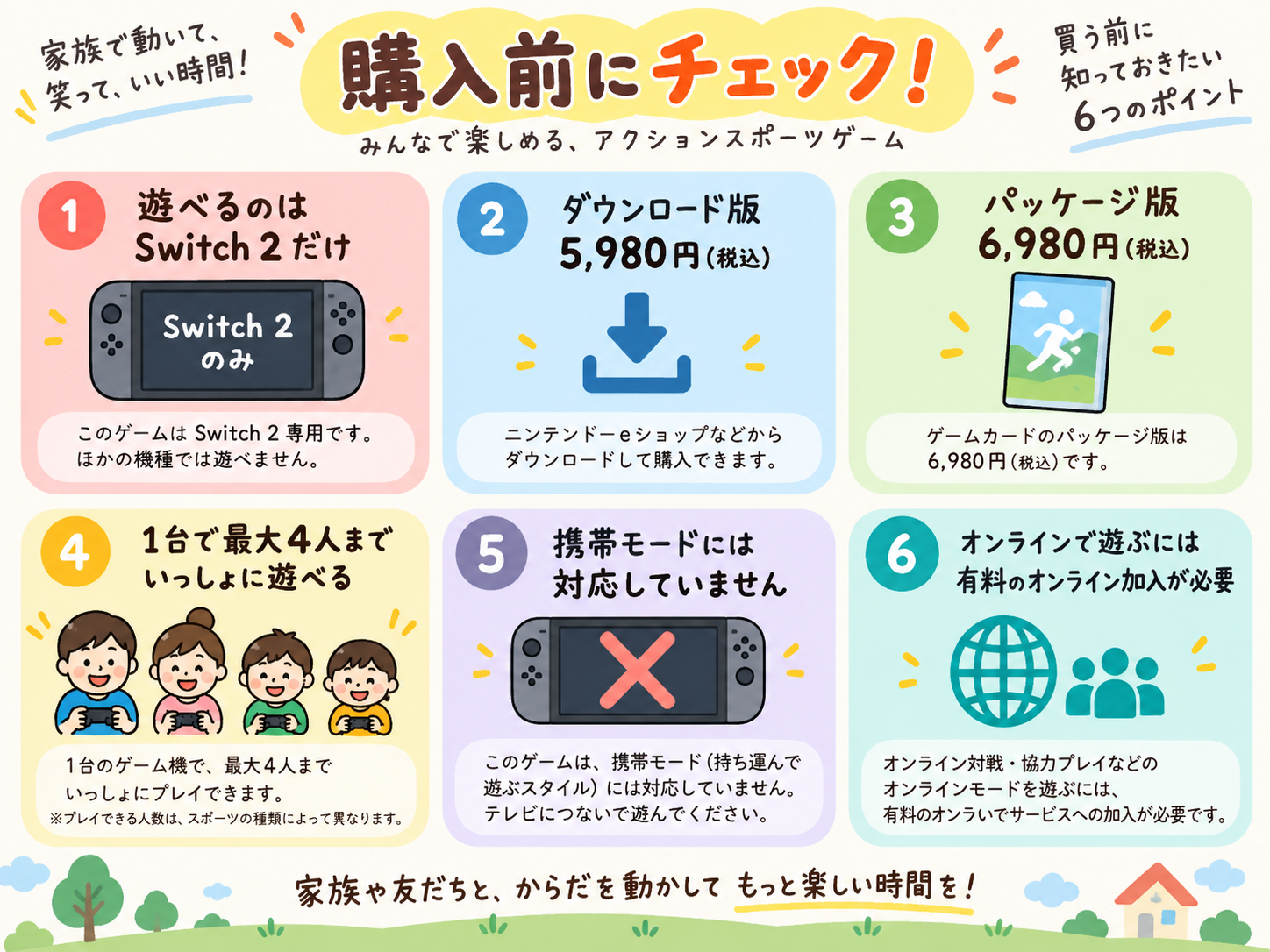 Switch 2専用、価格、人数、携帯モード、オンライン条件を整理した購入前チェック図解
