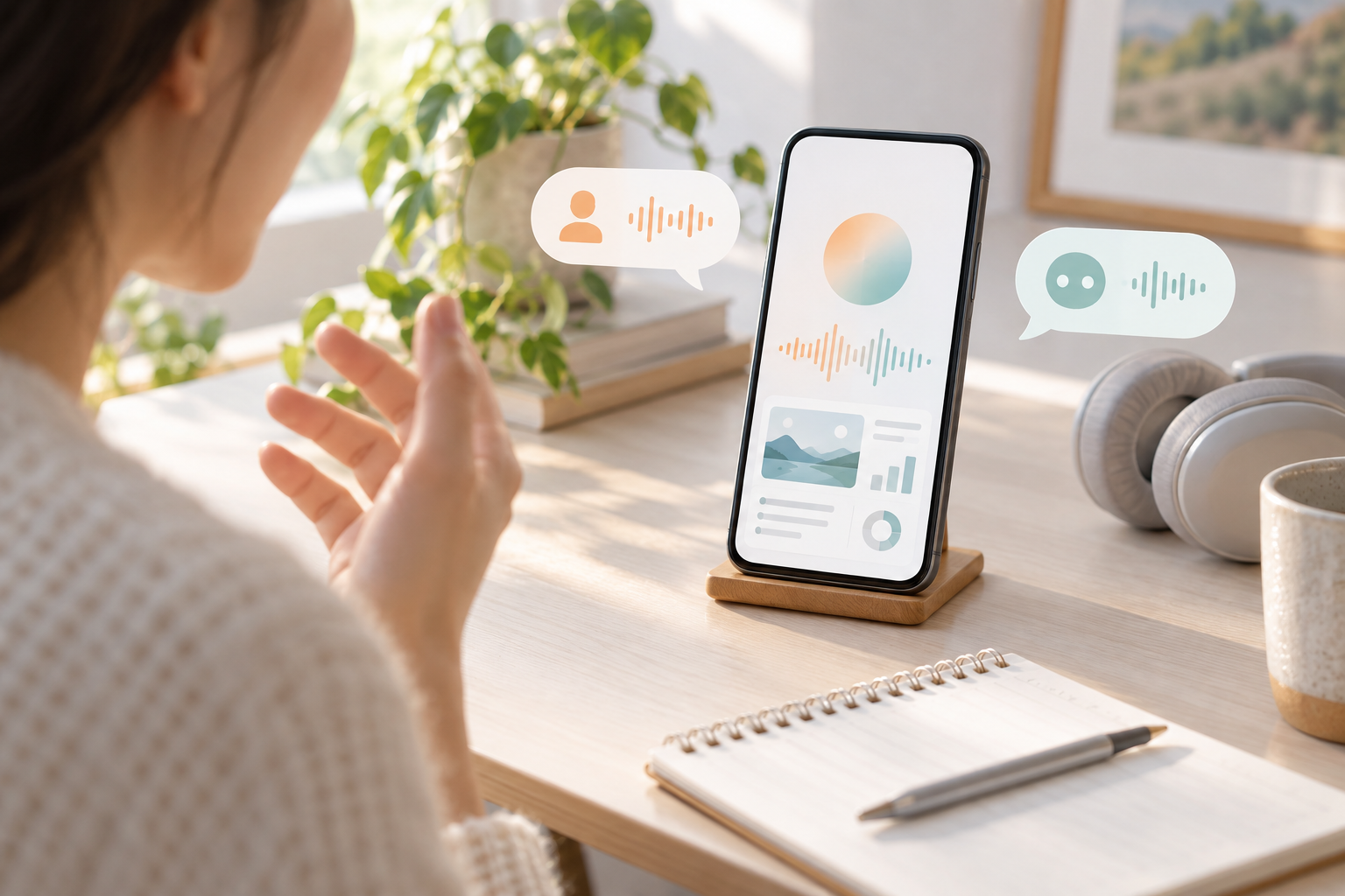 スマートフォンと音声波形を使ったリアルタイム音声AIのオリジナルイメージ
