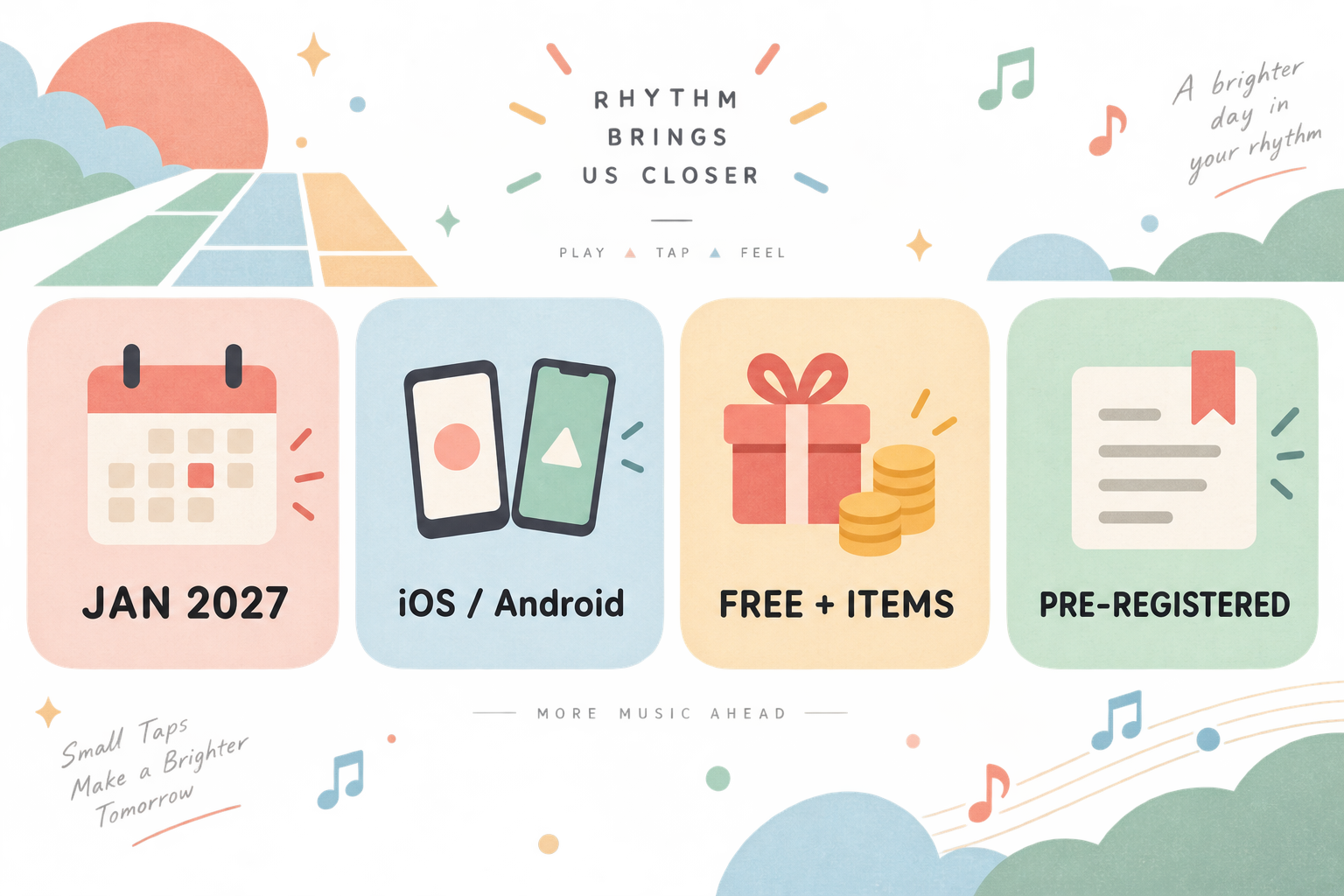 Sanrio Kawaii Me Live!の配信時期、対応OS、価格、事前登録を抽象化したオリジナル図解